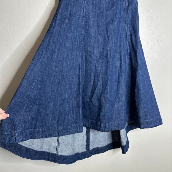 Reformation Zoie Denim Midi Dress Strapless Corset Fit Flare Blue Jean Dress 2 - Picture 4 of 6